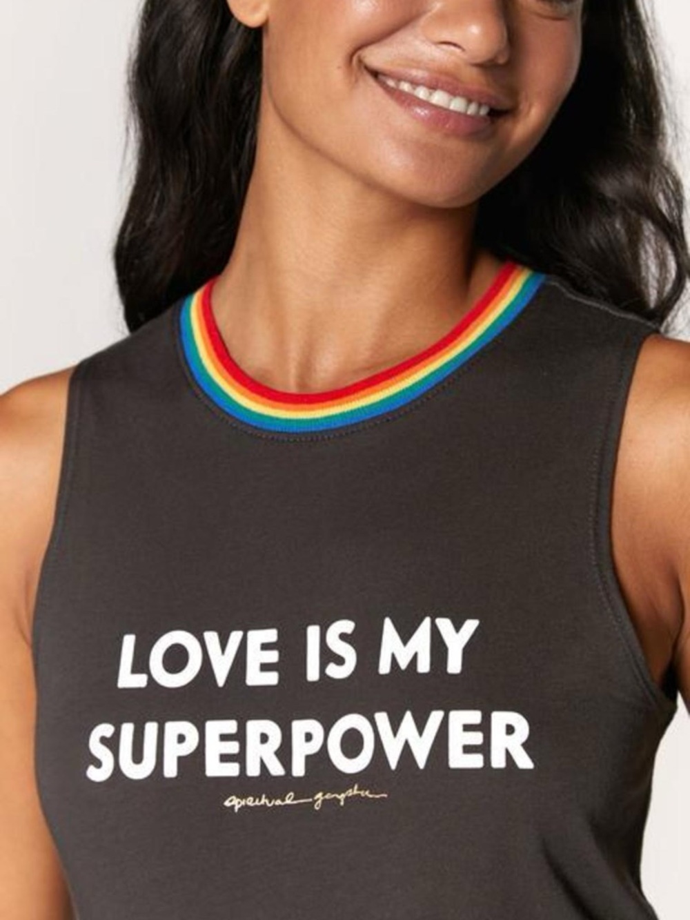 Spiritual Gangster Black Tank with Rainbow Ribbed Neckline